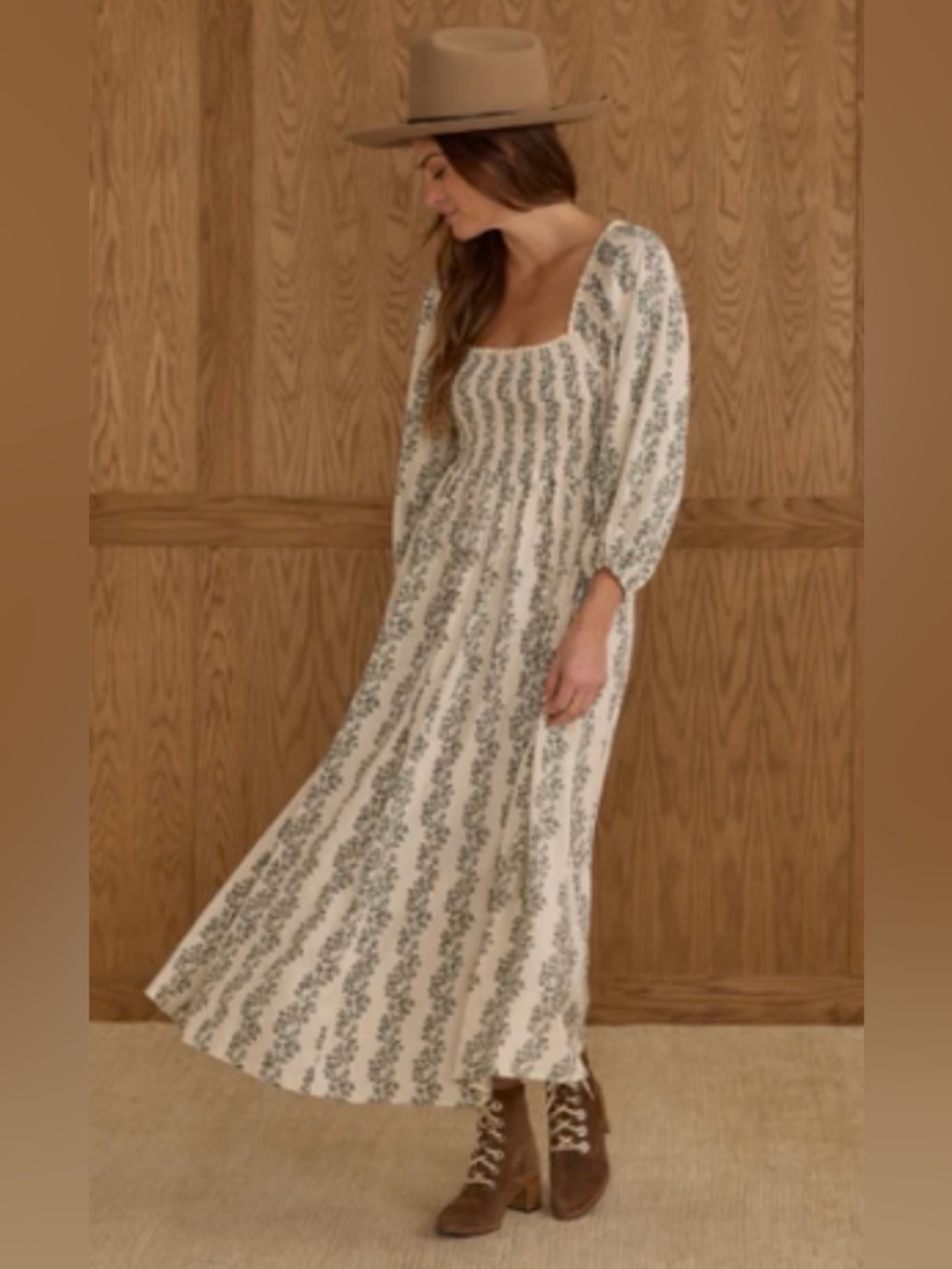 Rylee + Cru Della Dress in Green Vines size S Boho Cottage Bohemian